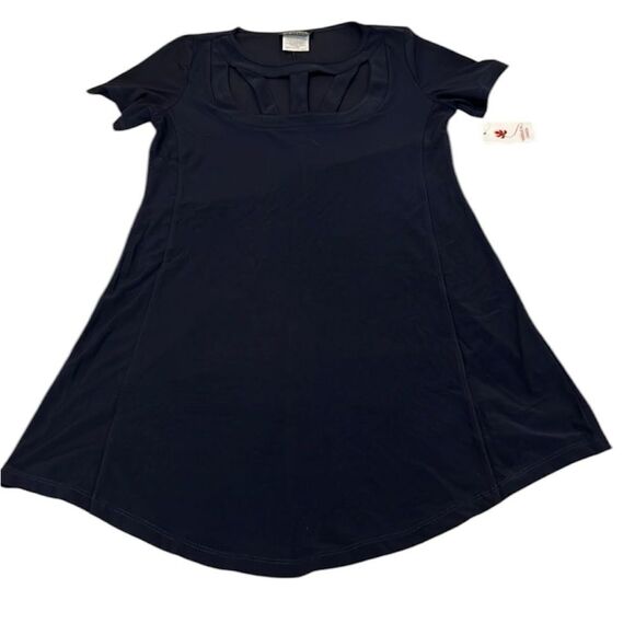 NWT Artex sz S navy blue short sleeve cutout front mini dress soft swingy cute - Picture 1 of 8
